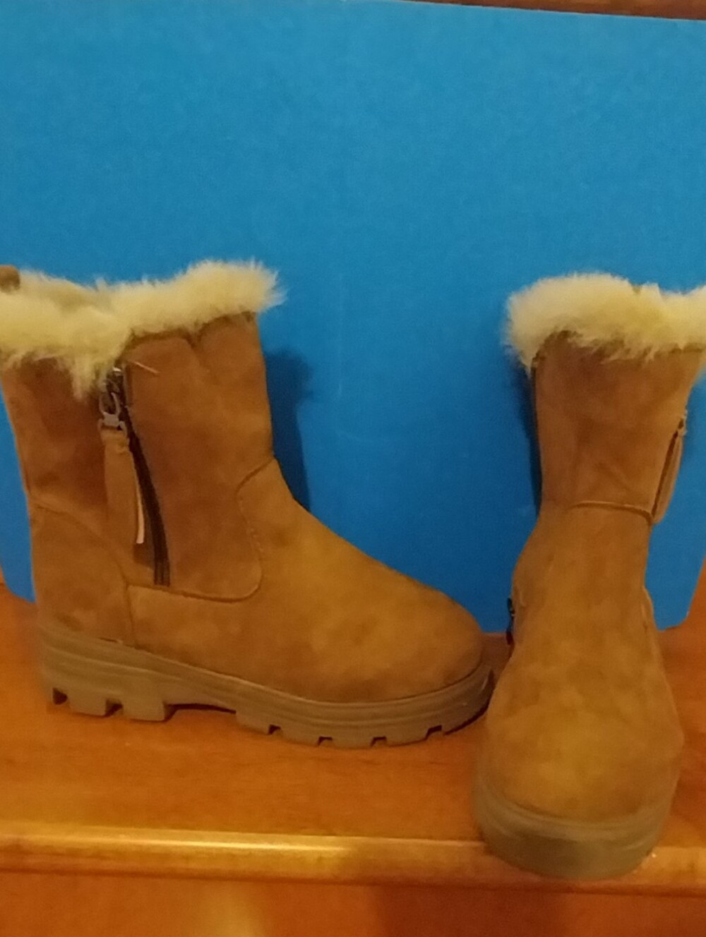 Brand New Faux Fur Trim Ankle Boots - Tan
